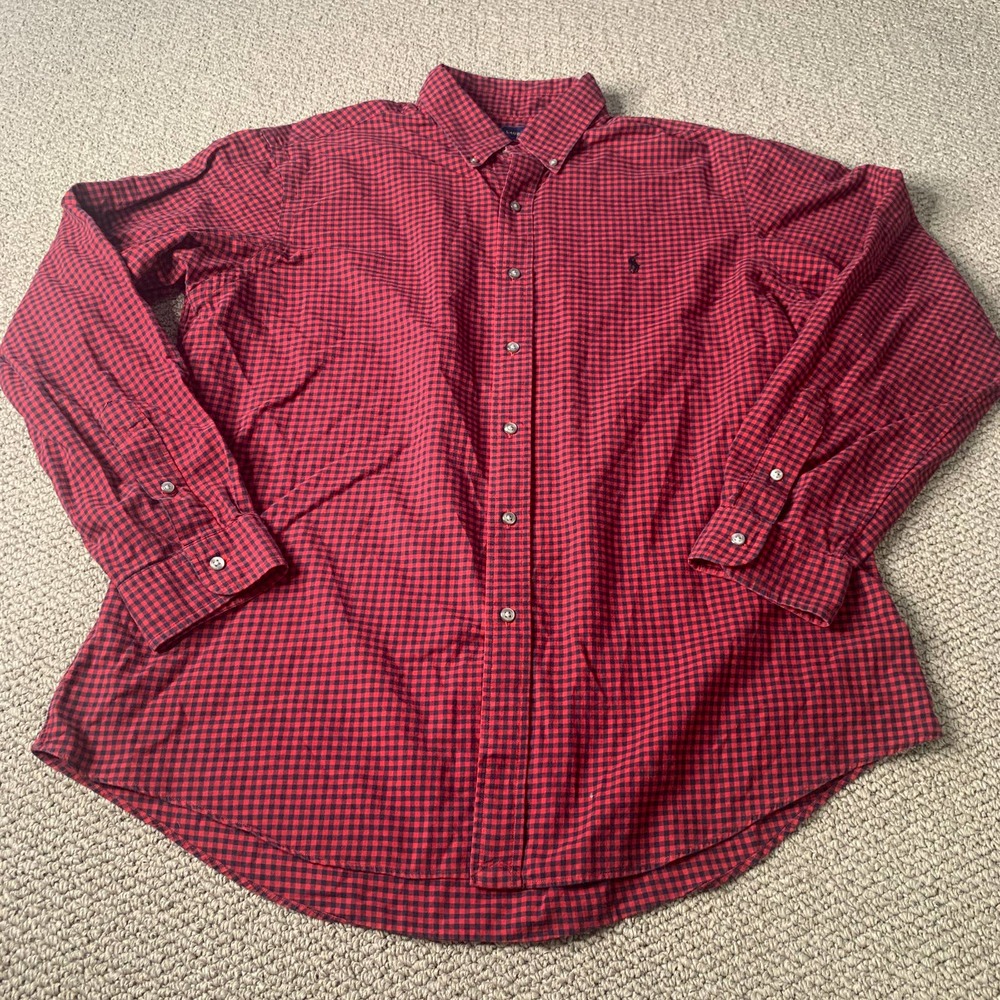 Ralph Lauren Mens Shirt Size XL Red/Blue Gingham Button Down Long Sleeves